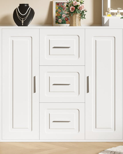 59" White Wood Lighted Three Drawer Dresser