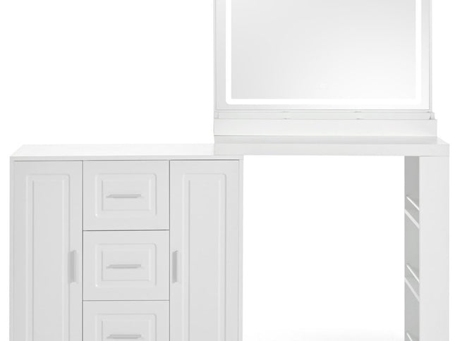 59" White Wood Lighted Three Drawer Dresser