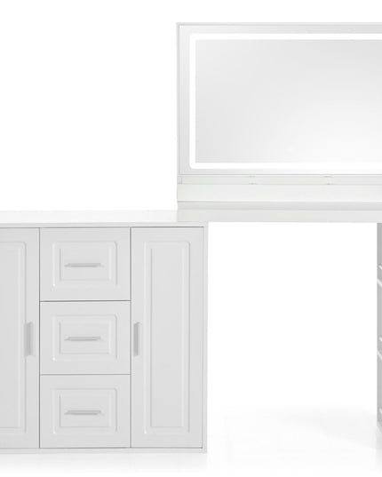 59" White Wood Lighted Three Drawer Dresser