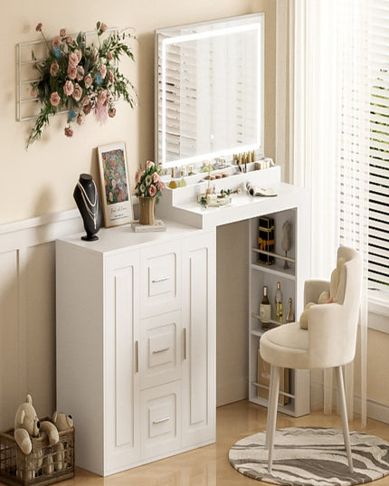 59" White Wood Lighted Three Drawer Dresser