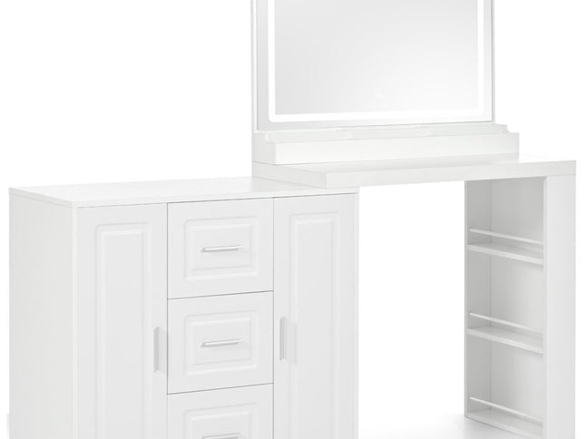 59" White Wood Lighted Three Drawer Dresser