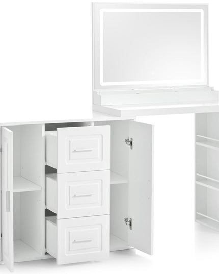 59" White Wood Lighted Three Drawer Dresser