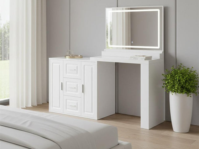 59" White Wood Lighted Three Drawer Dresser