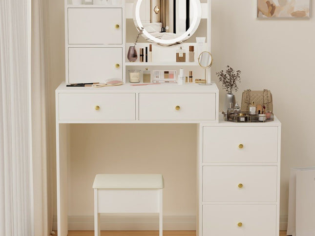 47" White Wood Lighted Seven Drawer Dresser