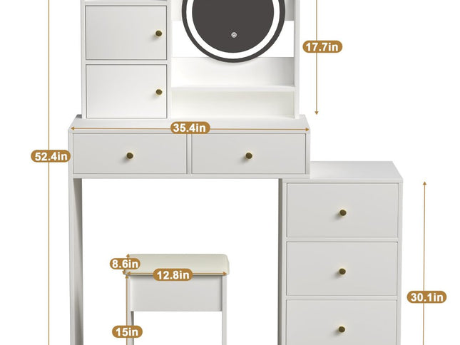 47" White Wood Lighted Seven Drawer Dresser