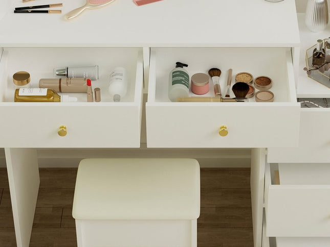 47" White Wood Lighted Seven Drawer Dresser