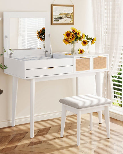 43" White Wood Four Drawer Dresser