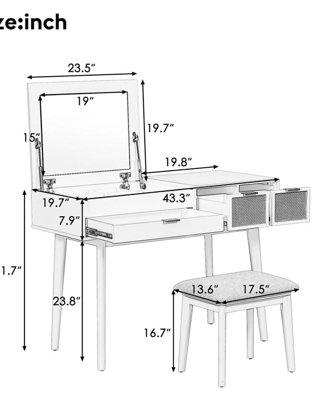 43" White Wood Four Drawer Dresser