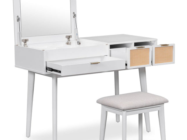 43" White Wood Four Drawer Dresser