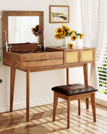 43" Brown Wood Four Drawer Dresser