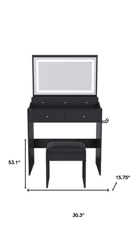 30" Black Wood Lighted Five Drawer Dresser