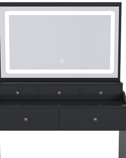 30" Black Wood Lighted Five Drawer Dresser