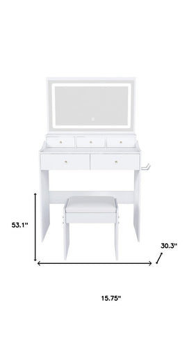 30" White Wood Lighted Five Drawer Dresser