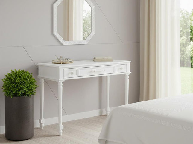 39" White Wood Three Drawer Dresser