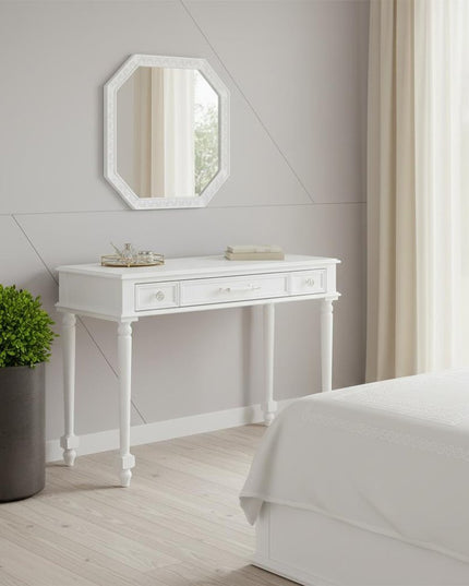 39" White Wood Three Drawer Dresser