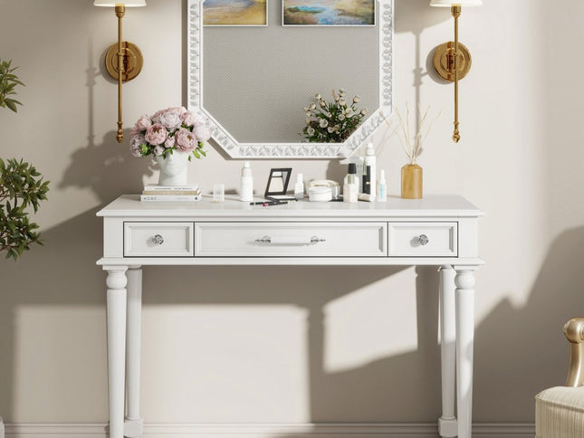 39" White Wood Three Drawer Dresser