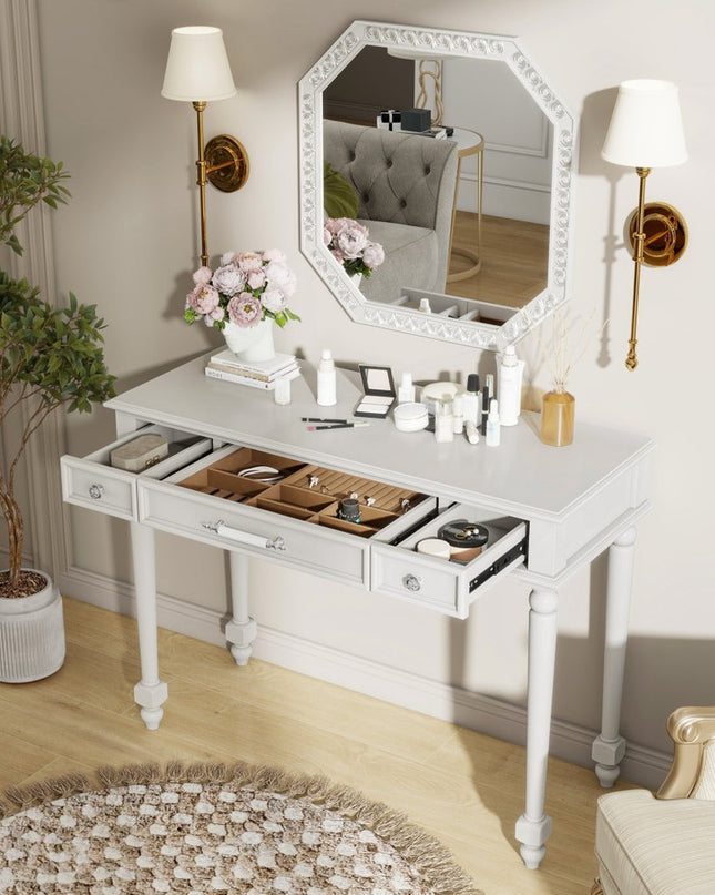 39" White Wood Three Drawer Dresser