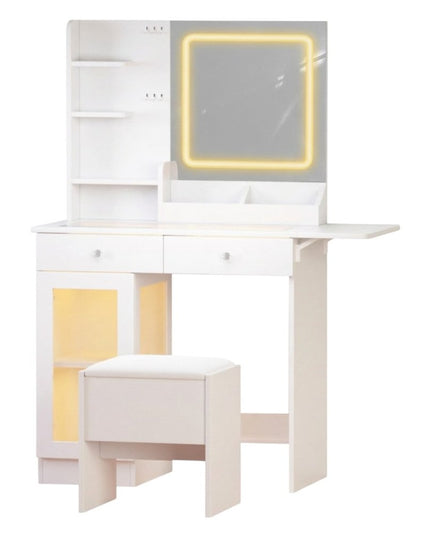 32" White Wood Lighted Two Drawer Dresser