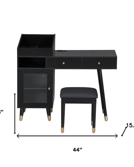 44" Black Wood Two Drawer Dresser