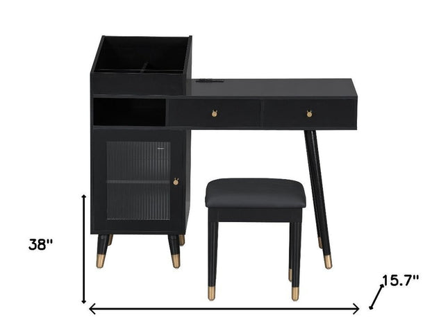 44" Black Wood Two Drawer Dresser