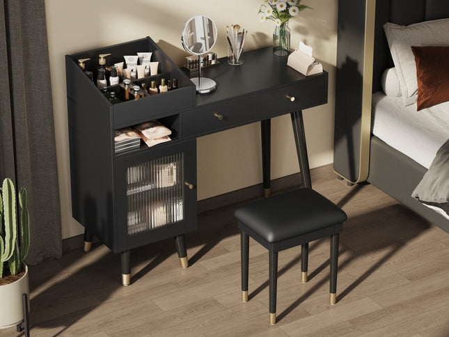 44" Black Wood Two Drawer Dresser