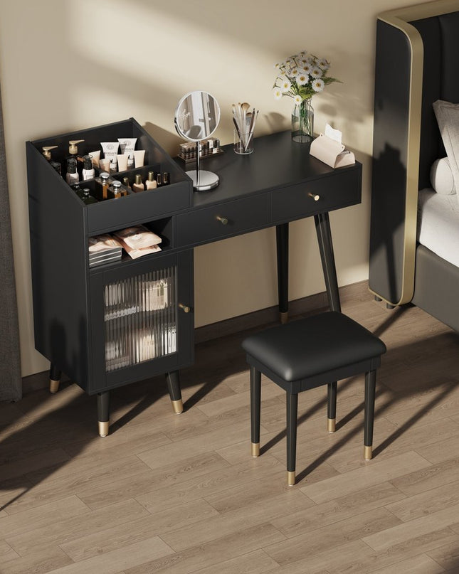 44" Black Wood Two Drawer Dresser