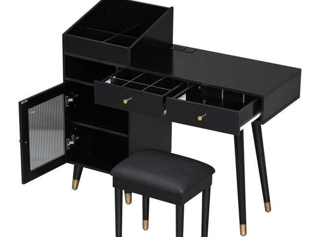 44" Black Wood Two Drawer Dresser