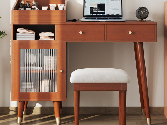 44" Walnut Wood Two Drawer Dresser