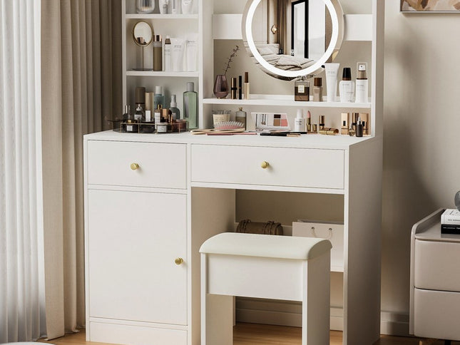 35" White Wood Lighted Two Drawer Dresser