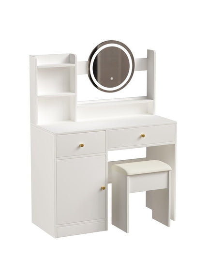 35" White Wood Lighted Two Drawer Dresser