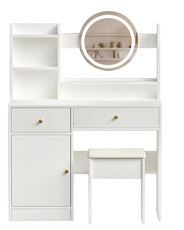 35" White Wood Lighted Two Drawer Dresser