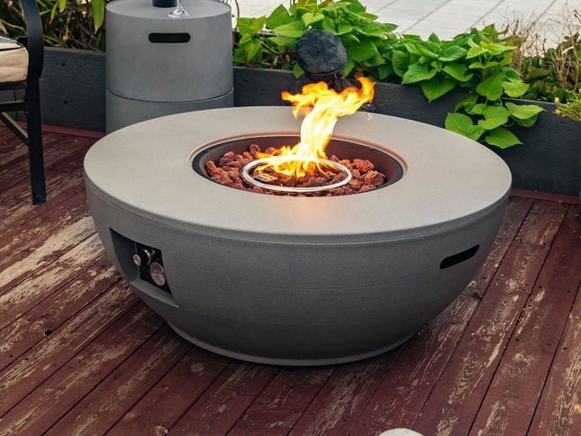 50000 BTU 36" Gray Steel Propane Round Fire Pit Table With Cover