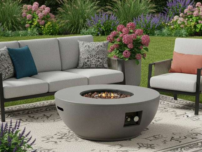 50000 BTU 36" Gray Steel Propane Round Fire Pit Table With Cover