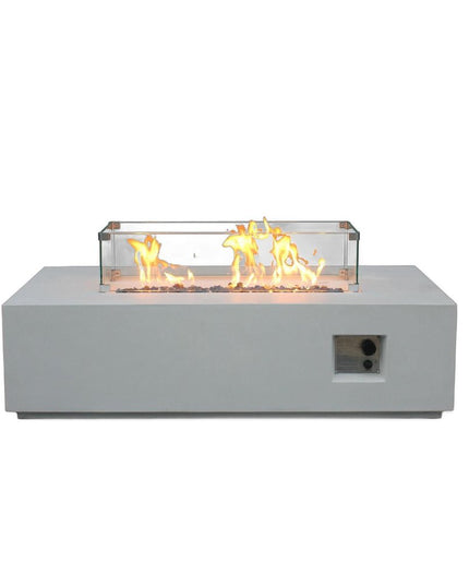 65000 BTU 52" Antiqued White Concrete Propane Rectangular Fire Pit With Cover