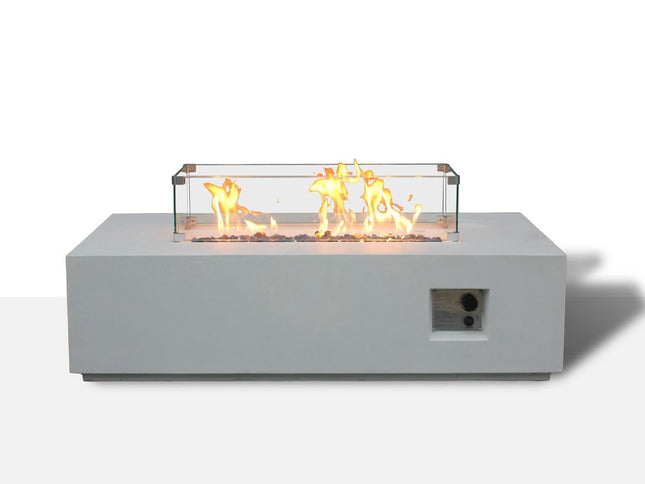 65000 BTU 52" Antiqued White Concrete Propane Rectangular Fire Pit With Cover