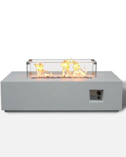65000 BTU 52" Antiqued White Concrete Propane Rectangular Fire Pit With Cover