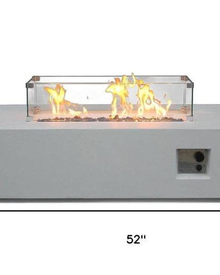 65000 BTU 52" Antiqued White Concrete Propane Rectangular Fire Pit With Cover