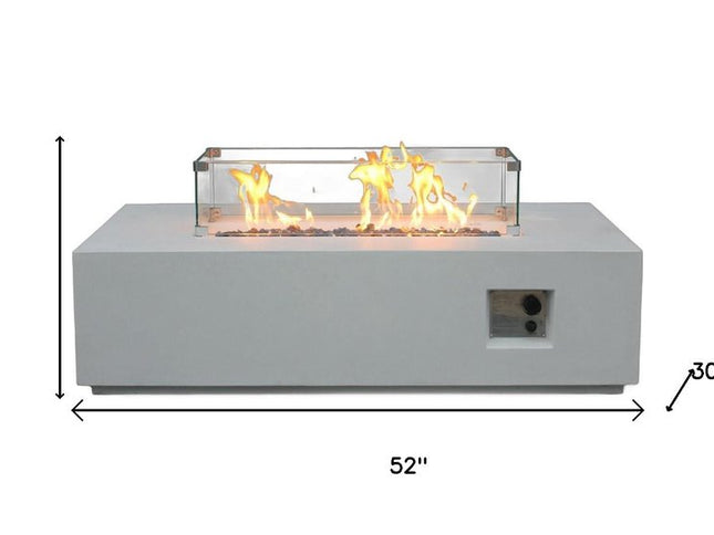 65000 BTU 52" Antiqued White Concrete Propane Rectangular Fire Pit Table With Cover