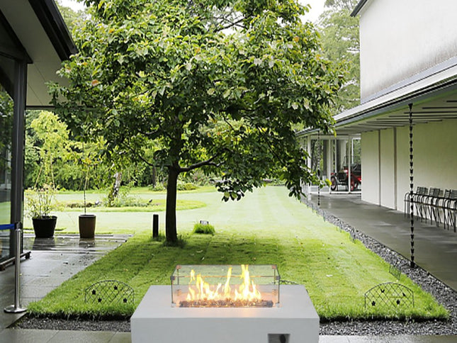 65000 BTU 52" Antiqued White Concrete Propane Rectangular Fire Pit With Cover