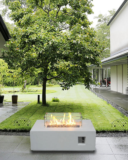 65000 BTU 52" Antiqued White Concrete Propane Rectangular Fire Pit With Cover