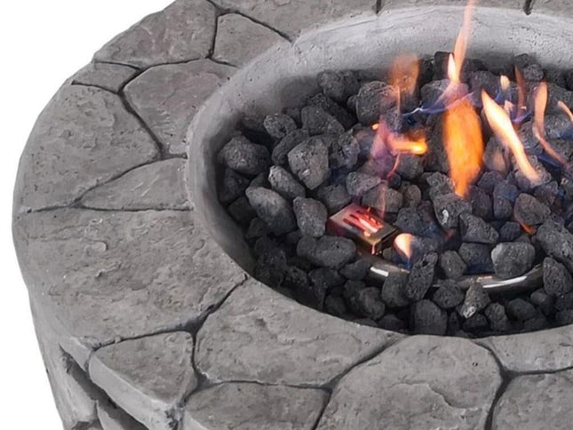 40000 BTU 28" Gray Concrete Propane Round Fire Pit With Cover