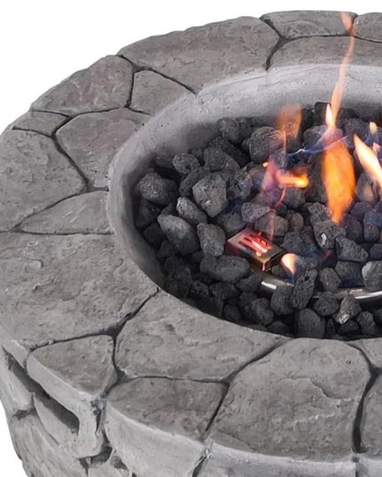 40000 BTU 28" Gray Concrete Propane Round Fire Pit Table With Cover