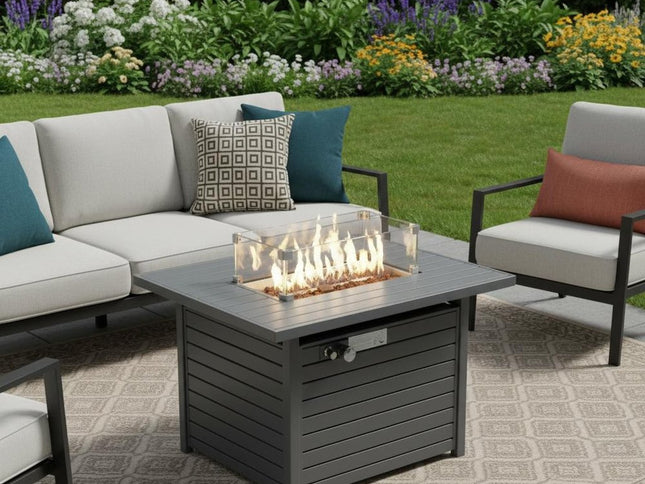 50000 BTU 42" Black Steel Propane Rectangular Fire Pit Table With Cover