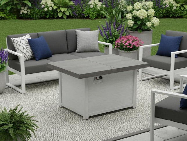 50000 BTU 45" Gray Aluminum Propane Rectangular Fire Pit Table With Cover