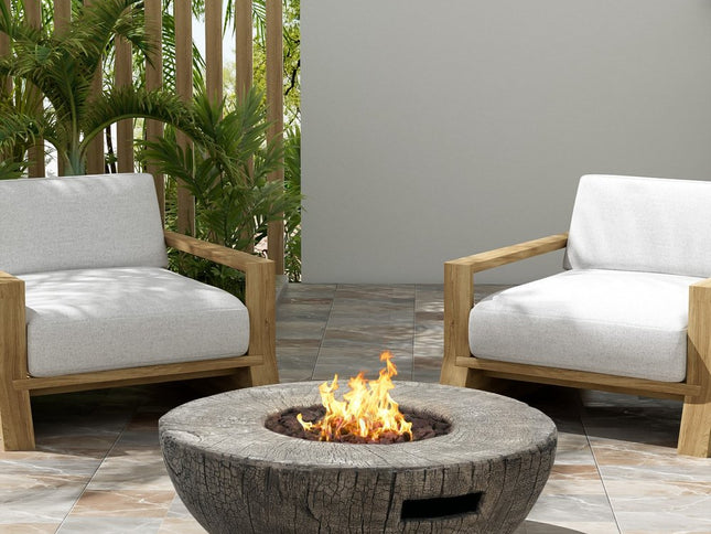 30000 BTU 28" Light Gray Magnesium Oxide Propane Round Fire Pit With Cover