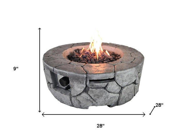40000 BTU 28" Gray Steel Propane Round Fire Pit With Cover