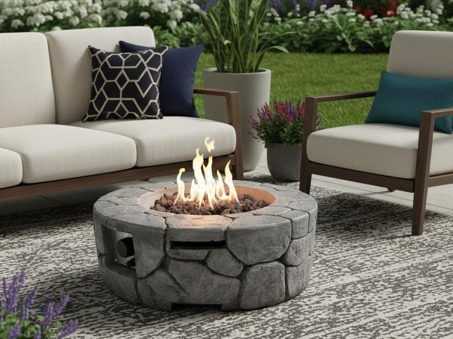 40000 BTU 28" Gray Steel Propane Round Fire Pit Table With Cover