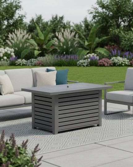 50000 BTU 42" Gray Steel Propane Rectangular Fire Pit Table With Cover