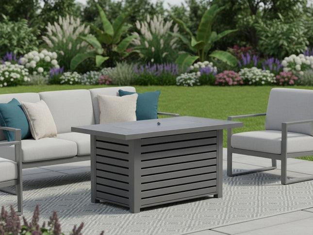 50000 BTU 42" Gray Steel Propane Rectangular Fire Pit Table With Cover