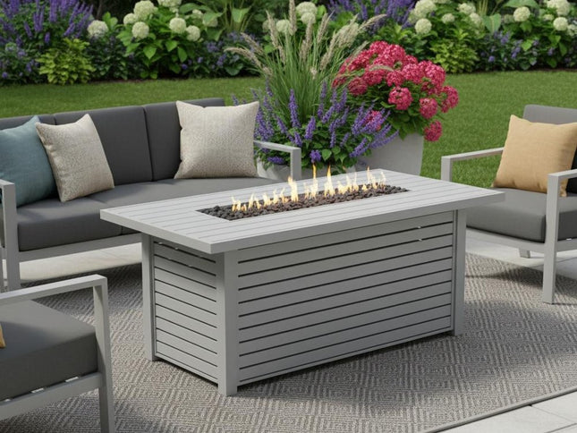 50000 BTU 42" Gray Steel Propane Rectangular Fire Pit Table With Cover